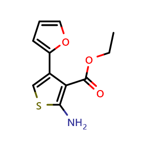 Chemical structure of Ethyl 2-amino-4-(furan-2-yl)thiophene-3-carboxylate , CAS 256506-99-7, AChemBlock Y220315