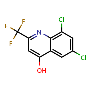 Chemical structure of 6,8-Dichloro-2-(trifluoromethyl)quinolin-4-ol , CAS 18706-23-5, AChemBlock Y220335