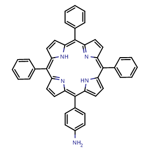 Chemical structure of 5-(4-Aminophenyl)-10,15,20-tris(phenyl)porphyrin , CAS 67605-64-5, AChemBlock Y220343