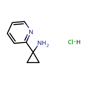 Chemical structure of 1-(Pyridin-2-yl)cyclopropanamine hydrochloride , CAS 437985-36-9, AChemBlock Y220358