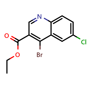 Chemical structure of Ethyl 4-bromo-6-chloroquinoline-3-carboxylate , CAS 1242260-56-5, AChemBlock Y220381