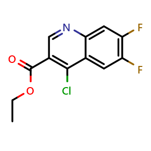 Chemical structure of Ethyl 4-chloro-6,7-difluoroquinoline-3-carboxylate , CAS 318685-01-7, AChemBlock Y220388