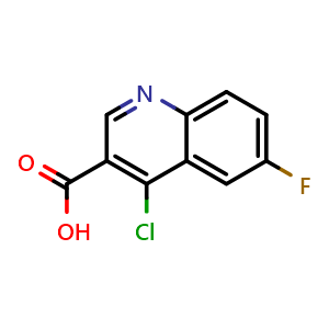 Chemical structure of 4-Chloro-6-fluoroquinoline-3-carboxylic acid , CAS 179024-67-0, AChemBlock Y220390