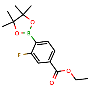 Chemical structure of Ethyl 3-fluoro-4-(4,4,5,5-tetramethyl-1,3,2-dioxaborolan-2-yl)benzoate , CAS 851334-92-4, AChemBlock Y220402