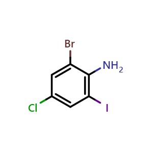 Chemical structure of 2-Bromo-4-chloro-6-iodoaniline , CAS 71757-16-9, AChemBlock Y220420