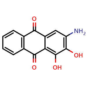 Chemical structure of 3-Amino-1,2-dihydroxyanthracene-9,10-dione , CAS 3963-78-8, AChemBlock Y220456