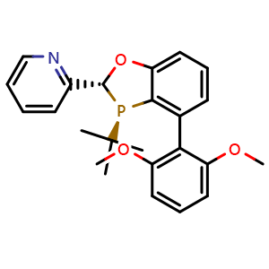 Chemical structure of 2-((2R,3R)-3-(tert-butyl)-4(2,6-dimethoxyphenyl)-2,3dihydrobenzo[d][1,3]oxaphosphol-2-yl)pyridine , CAS 1542796-11-1, AChemBlock Y220465