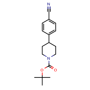 Chemical structure of tert-Butyl 4-(4-cyanophenyl)piperidine-1-carboxylate , CAS 162997-33-3, AChemBlock Y220467