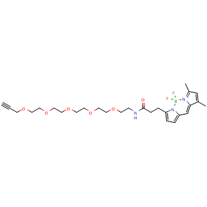 Chemical structure of BDP FL-PEG5-propargyl , CAS 2093197-93-2, AChemBlock Y220472