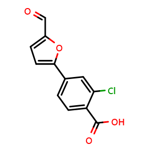 Chemical structure of 2-Chloro-4-(5-formylfuran-2-yl)benzoic acid , CAS 445405-01-6, AChemBlock Y220480