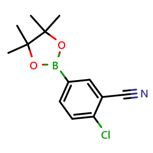 Chemical structure of 2-Chloro-5-(4,4,5,5-tetramethyl-1,3,2-dioxaborolan-2-yl)benzonitrile , CAS 1165935-87-4, AChemBlock Y220507