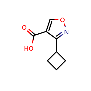 Chemical structure of 3-Cyclobutylisoxazole-4-carboxylic acid , CAS 1368343-29-6, AChemBlock Y220509