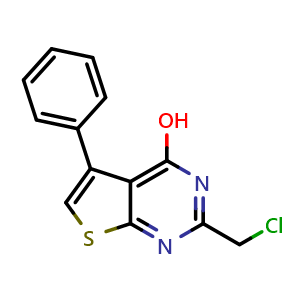 Chemical structure of 2-(Chloromethyl)-5-phenylthieno[2,3-d]pyrimidin-4-ol , CAS 89567-07-7, AChemBlock Y220515