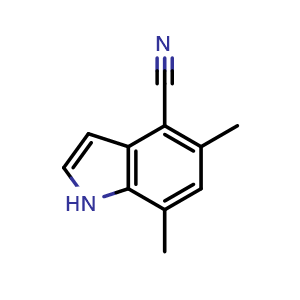 Chemical structure of 5,7-Dimethyl-1H-indole-4-carbonitrile , CAS 1190319-95-9, AChemBlock Y220539