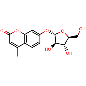 Chemical structure of 4-Methylumbelliferyl Alfa-L-arabinofuranoside , CAS 77471-44-4, AChemBlock Y220572
