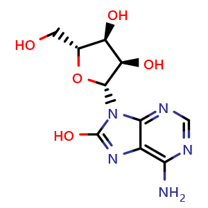 Chemical structure of 8-Hydroxyadenosine , CAS 29851-57-8, AChemBlock Y220579