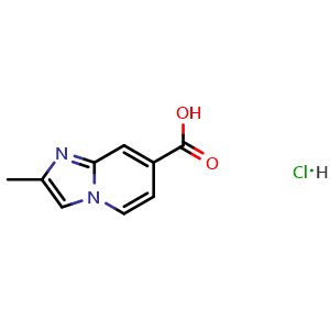 Chemical structure of 2-Methylimidazo[1,2-a]pyridine-7-carboxylic acid hydrochloride , CAS 1365964-78-8, AChemBlock Y220643