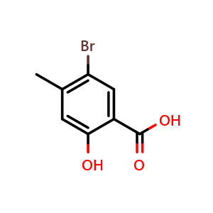 Chemical structure of 5-Bromo-2-hydroxy-4-methylbenzoic acid , CAS 6623-35-4, AChemBlock Y220648