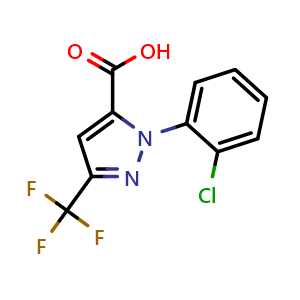 Chemical structure of 1-(2-Chlorophenyl)-3-(trifluoromethyl)-1H-pyrazole-5-carboxylic acid , CAS 437711-25-6, AChemBlock Y220667