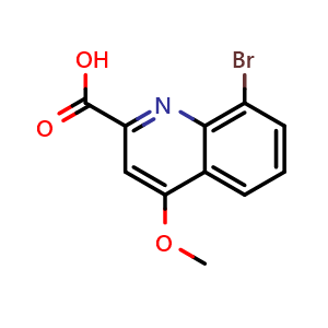 Chemical structure of 8-Bromo-4-methoxyquinoline-2-carboxylic acid , CAS 1597297-10-3, AChemBlock Y220701