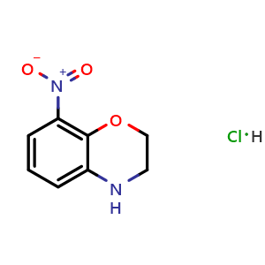 Chemical structure of 8-Nitro-3,4-dihydro-2H-benzo[b][1,4]oxazine hydrochloride , CAS 1890308-70-9, AChemBlock Y220702