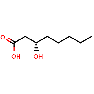 Chemical structure of (3S)-3-Hydroxyoctanoic acid , CAS 33796-86-0, AChemBlock Y220736
