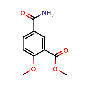 Chemical structure of Methyl 5-carbamoyl-2-methoxybenzoate , CAS 911281-96-4, AChemBlock Y220741