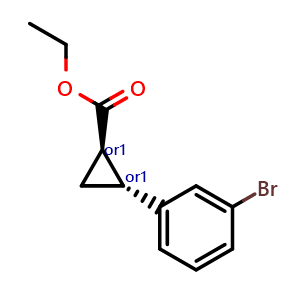Chemical structure of rel-Ethyl (1R,2R)-2-(3-bromophenyl)cyclopropane-1-carboxylate , CAS 114095-58-8, AChemBlock Y220751