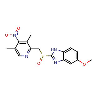 Chemical structure of 2-[[(3,5-Dimethyl-4-nitro-2-pyridinyl)methyl]sulfinyl]-5-methoxy-1H-benzimidazole , CAS 317807-10-6, AChemBlock Y220752