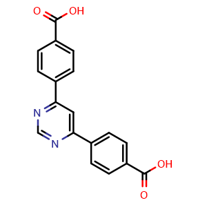 Chemical structure of 4,6-Di(4-carboxyphenyl)pyrimidine , CAS 609356-00-5, AChemBlock Y220771