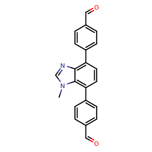 Chemical structure of 4,4'-(1-Methyl-1H-benzo[d]imidazole-4,7-diyl)dibenzaldehyde , CAS 2092907-94-1, AChemBlock Y220772