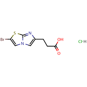 Chemical structure of 3-(2-Bromoimidazo[2,1-b]thiazol-6-yl)propanoicacidhydrochloride , CAS 1187830-80-3, AChemBlock Y220783