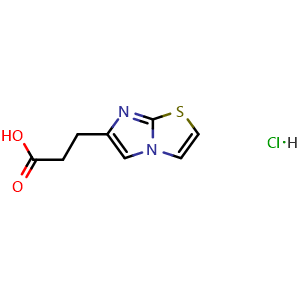 Chemical structure of 3-(Imidazo[2,1-b]thiazol-6-yl)propanoicacidhydrochloride , CAS 1187830-53-0, AChemBlock Y220784