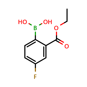 Chemical structure of (2-(Ethoxycarbonyl)-4-fluorophenyl)boronic acid , CAS 1072951-40-6, AChemBlock Y220809
