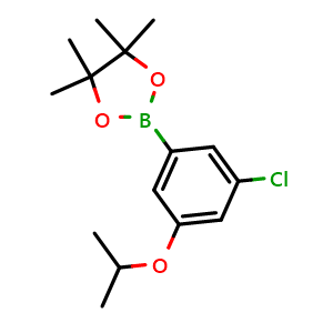 Chemical structure of 2-(3-Chloro-5-isopropoxyphenyl)-4,4,5,5-tetramethyl-1,3,2-dioxaborolane , CAS 1218789-42-4, AChemBlock Y220813
