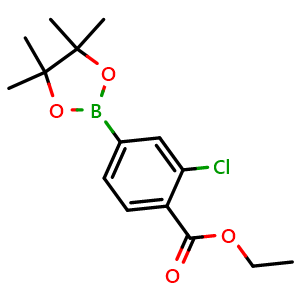 Chemical structure of Ethyl 2-chloro-4-(4,4,5,5-tetramethyl-1,3,2-dioxaborolan-2-yl)benzoate , CAS 474709-76-7, AChemBlock Y220816