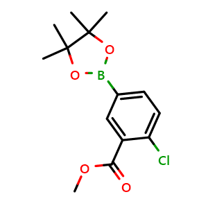 Chemical structure of Methyl 2-chloro-5-(4,4,5,5-tetramethyl-1,3,2-dioxaborolan-2-yl)benzoate , CAS 625470-33-9, AChemBlock Y220834