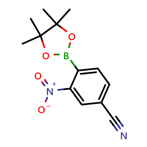 Chemical structure of 3-Nitro-4-(tetramethyl-1,3,2-dioxaborolan-2-yl)benzonitrile , CAS 775351-58-1, AChemBlock Y220843