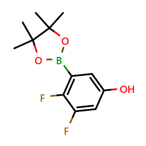 Chemical structure of 3,4-Difluoro-5-(4,4,5,5-tetramethyl-1,3,2-dioxaborolan-2-yl)phenol , CAS 2244893-49-8, AChemBlock Y220858