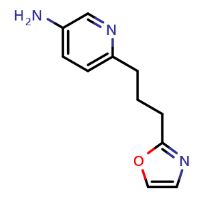 Chemical structure of 6-(3-(Oxazol-2-yl)propyl)pyridin-3-amine , CAS 1398048-78-6, AChemBlock Y220861
