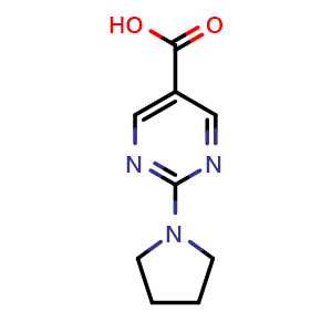 Chemical structure of 2-(Pyrrolidin-1-yl)pyrimidine-5-carboxylic acid , CAS 253315-06-9, AChemBlock Y220987