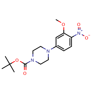 Chemical structure of 5-(4-Boc-piperazino)-2-nitroanisole , CAS 1017782-79-4, AChemBlock Y220991