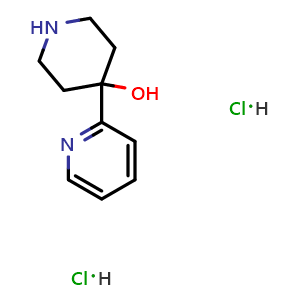 Chemical structure of 4-(Pyridin-2-yl)piperidin-4-ol dihydrochloride , CAS 172734-32-6, AChemBlock Y221031