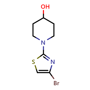 Chemical structure of 4-Bromo-2-(4-hydroxypiperidino)thiazole , CAS 1017781-58-6, AChemBlock Y221053