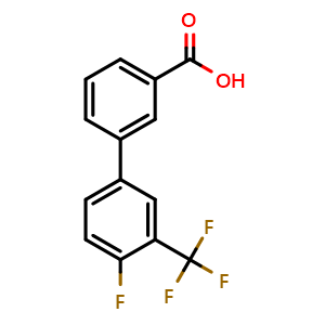 Chemical structure of 3-(4-Fluoro-3-trifluoromethylphenyl)benzoic acid , CAS 942475-06-1, AChemBlock Y221057