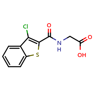 Chemical structure of 2-[(3-chloro-1-benzothiophen-2-yl)formamido]acetic acid , CAS 216985-67-0, AChemBlock Y221127