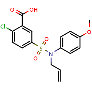 Chemical structure of 2-Chloro-5-[[(4-methoxyphenyl)-2-propen-1-ylamino]sulfonyl]benzoic acid , CAS 438030-75-2, AChemBlock Y221140