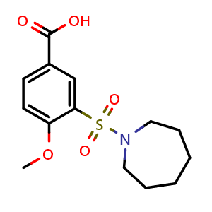 Chemical structure of 3-[(Hexahydro-1H-azepin-1-yl)sulfonyl]-4-methoxybenzoic acid , CAS 299181-35-4, AChemBlock Y221144