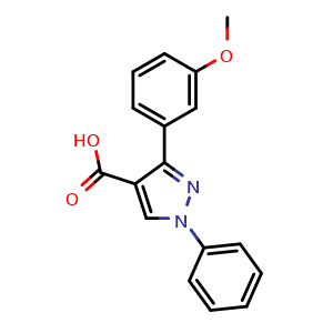 Chemical structure of 3-(3-Methoxyphenyl)-1-phenyl-1H-pyrazole-4-carboxylic acid , CAS 381214-37-5, AChemBlock Y221147