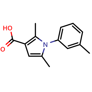 Chemical structure of 2,5-Dimethyl-1-(3-methylphenyl)-1H-pyrrole-3-carboxylic acid , CAS 749219-01-0, AChemBlock Y221155